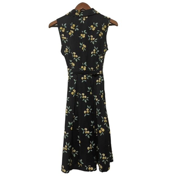 Charter Club Lemon Print Collared Button Down Shirt Dress Pleated Dark Blue Wome - Picture 4 of 6